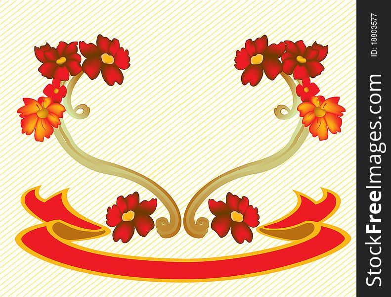 Vector illustraition of elegant floral frame with red banner. Vector illustraition of elegant floral frame with red banner