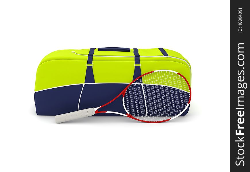 3d tennis bag and racquet. 3d tennis bag and racquet