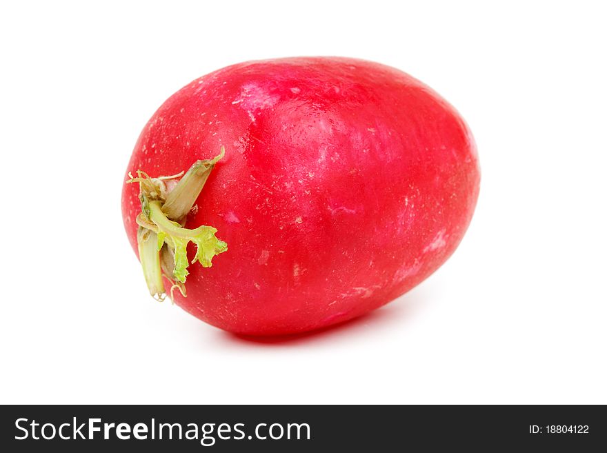 An appetizing red radish isolated on a white background