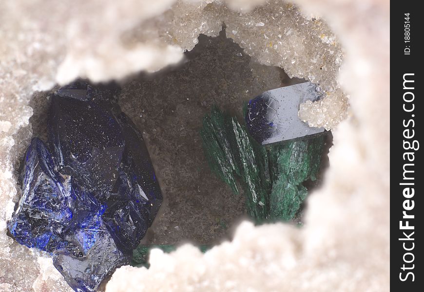 Close up of an Azurite and Malachite crystal from Morocco