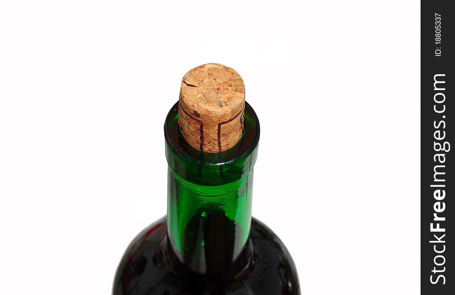 Wine bottle with cork on white background