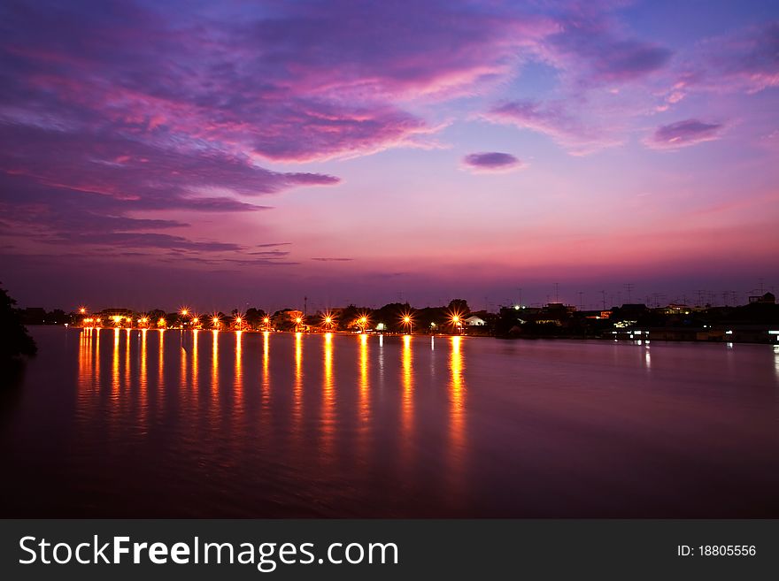 Beautiful light reflex on river in sunset. Beautiful light reflex on river in sunset