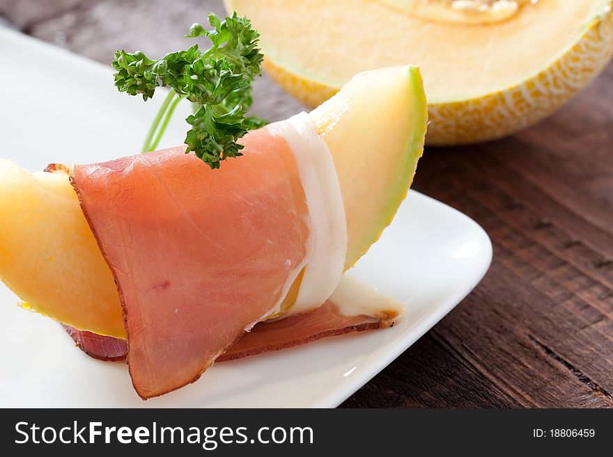 Fresh appetizer with melon and ham. Fresh appetizer with melon and ham