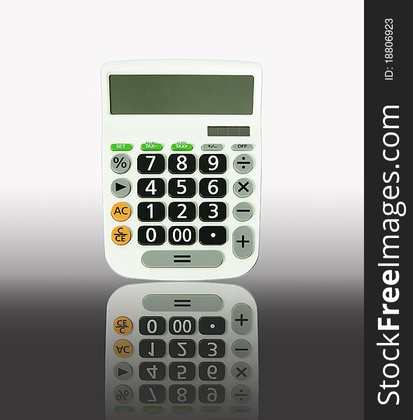 Calculator on reflect floor and white background