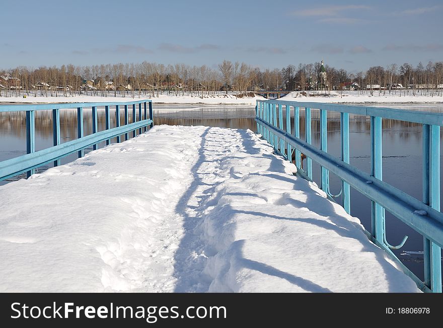 Pier on the Volga River. Beginning of spring. Pier on the Volga River. Beginning of spring.