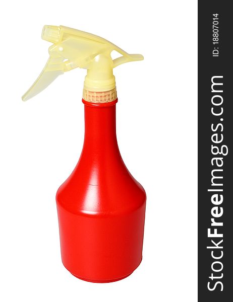 Red plastic spray for water, isolated on a white background. Red plastic spray for water, isolated on a white background.