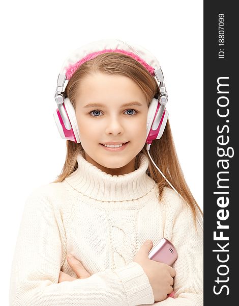 Attractive girl blue eyes in headphones