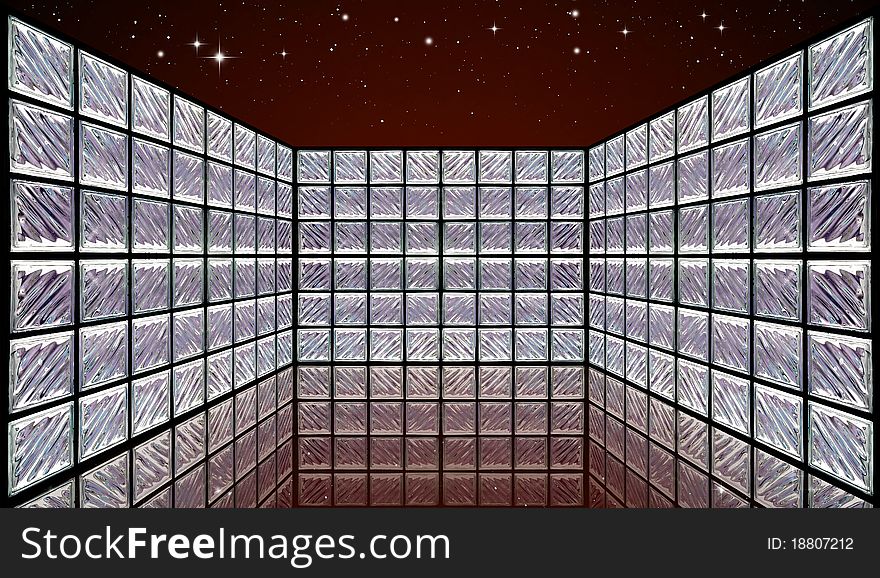 Glass Block Wall Room on night sky