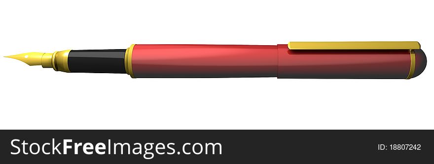 Picture of red fountain pen on white background. Picture of red fountain pen on white background