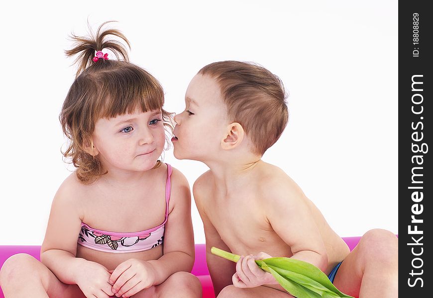 Two children in swimsuits