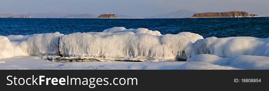 Marine fast ice in the south of Primorye Territory in the Japanese Sea. Marine fast ice in the south of Primorye Territory in the Japanese Sea.