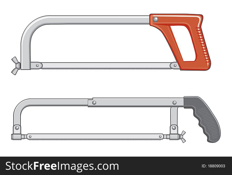 Illustration of two hacksaws. One is an older design and the other is more modern.