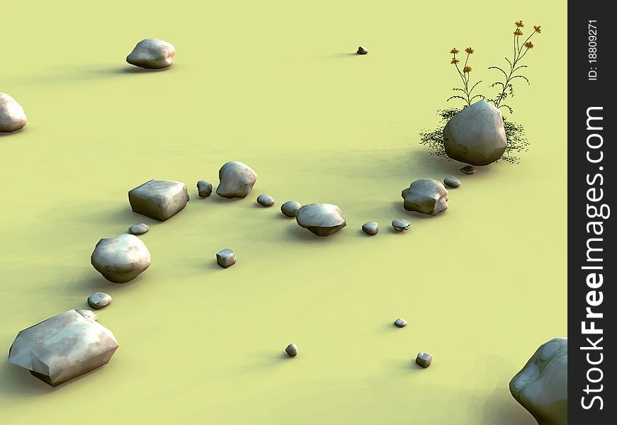 Rocky path 3D illustration on green background