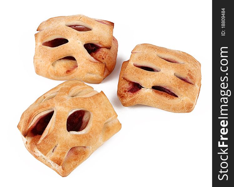 Baked puff pastry on a white background