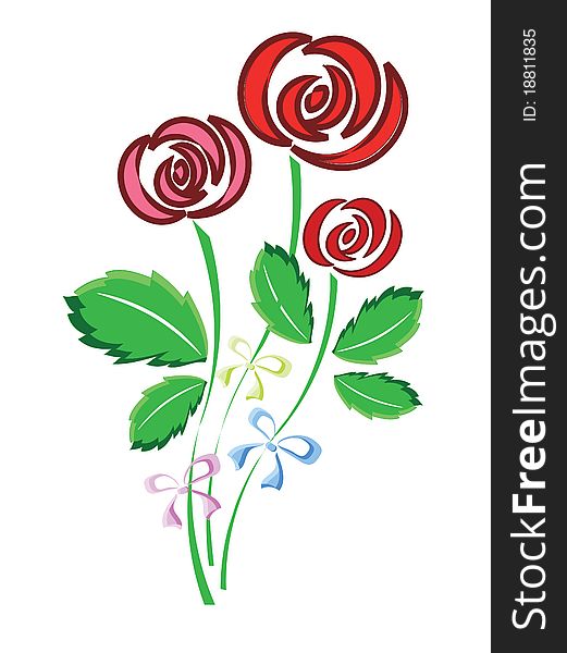 Red roses with ribbons isolated