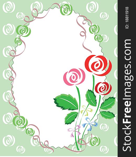 Green postcard frame with roses. Green postcard frame with roses