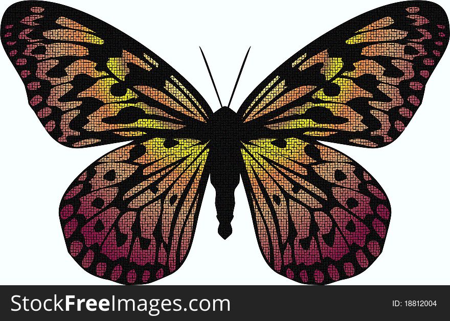 Ornamental butterfly in various colours with mosaic pattern. Ornamental butterfly in various colours with mosaic pattern.