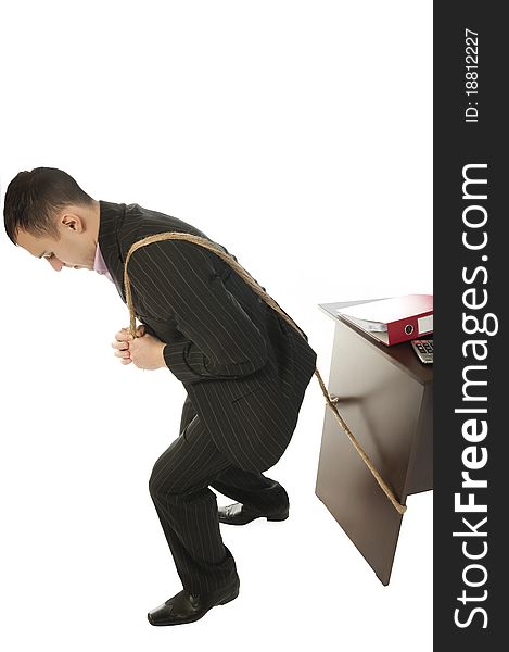 Businessman Pulling A Desk