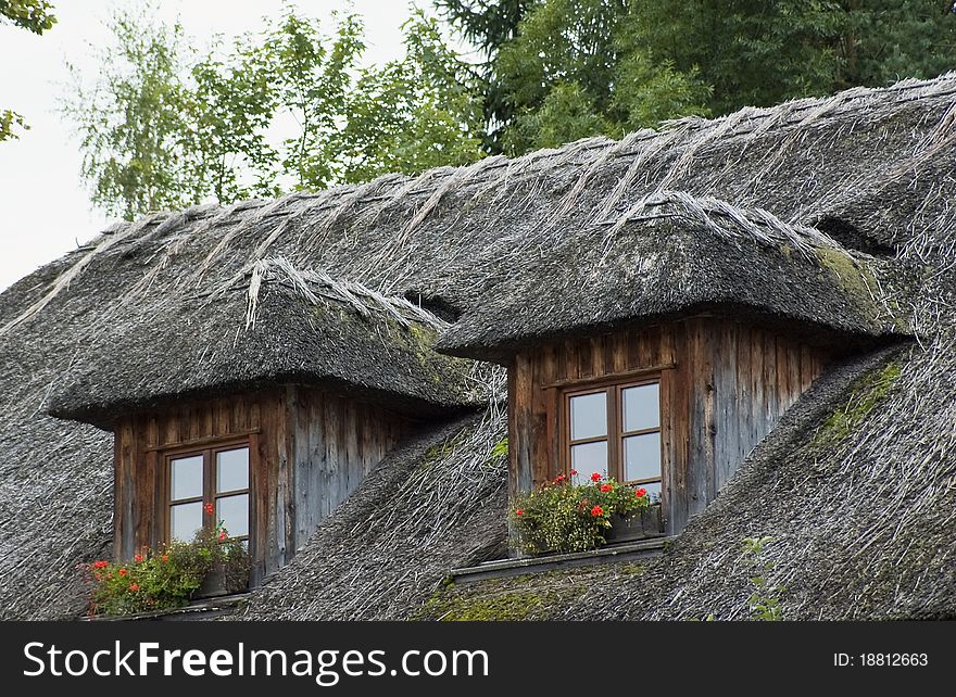 Close up of a thatched roof, taken in Austria