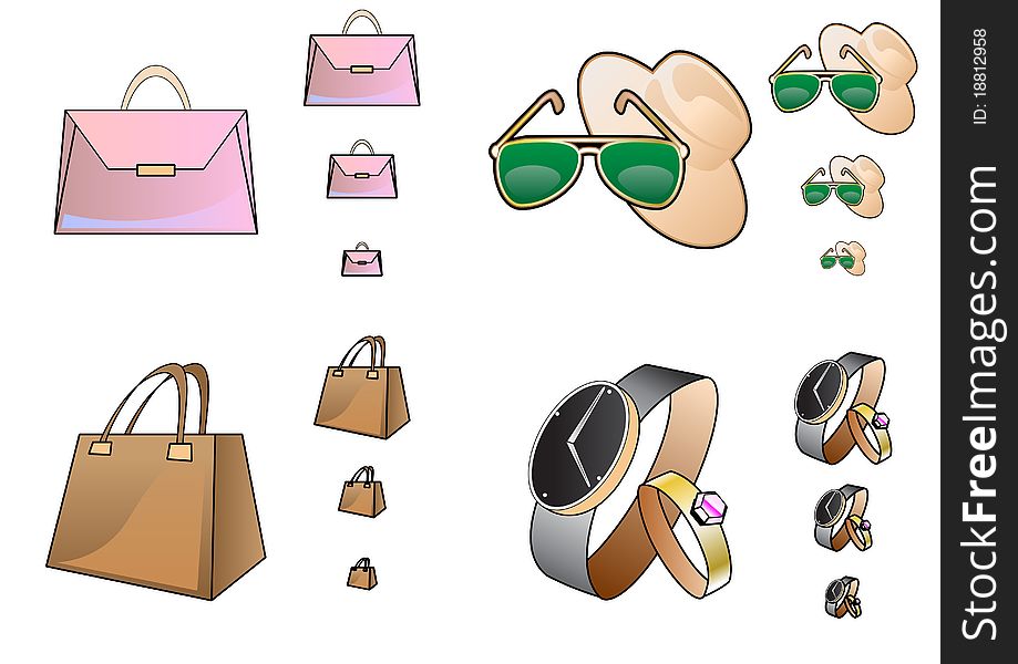 Vector Illustration of accessory icons in a different size. The icons look great even in a small resolution. Ideal for web shops and e-commerce.