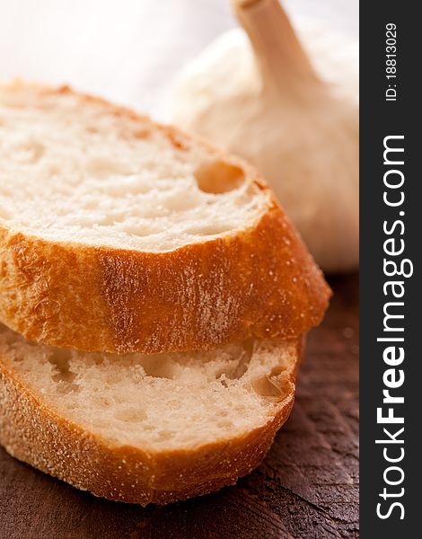 Fresh baguette bread on table