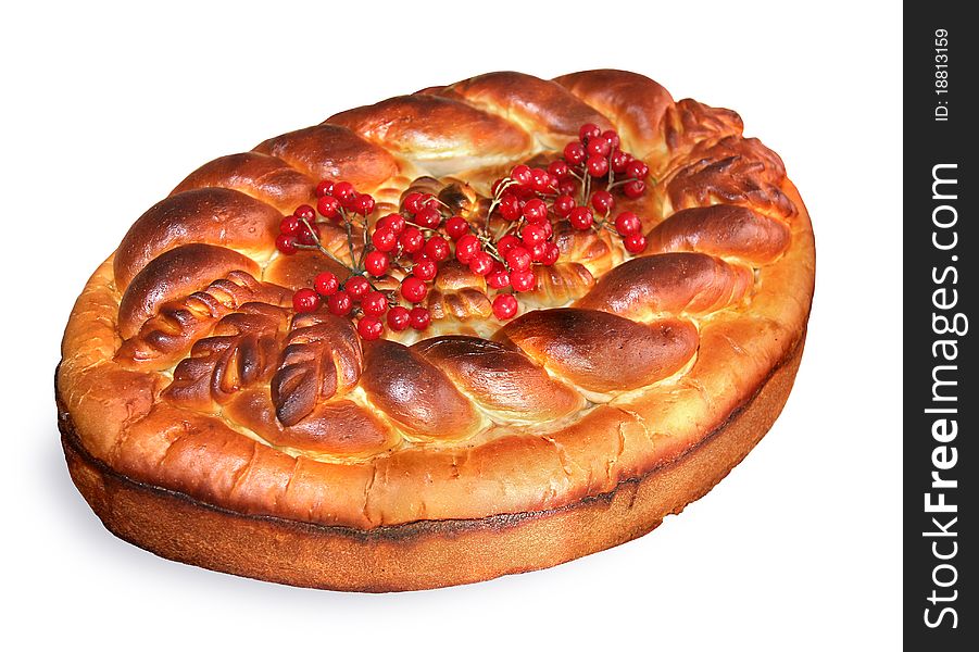 Festive loaf decorated with cranberries isolated on white background