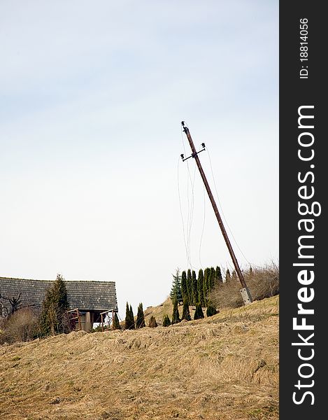 Abandon place after landslide with falling electricity sloop