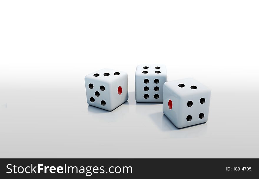 Three dice over white background