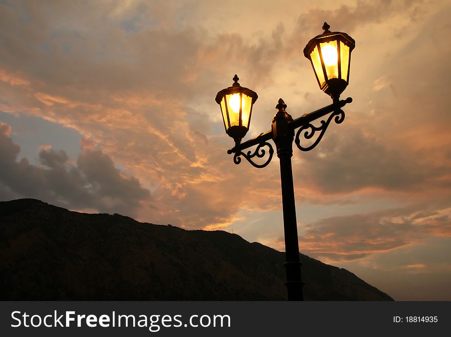 Street lamps in the town of Kotor in Montenegro, Adriatic see, Balkan