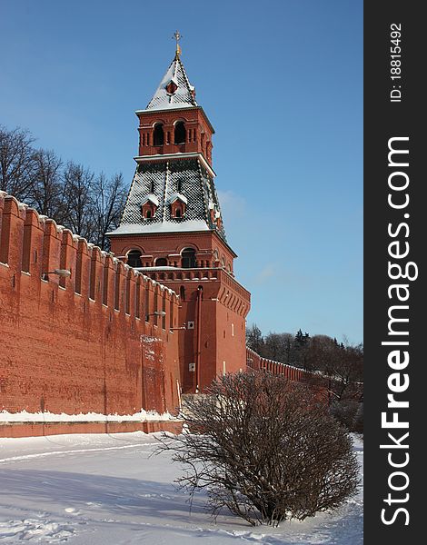 Russia, Moscow. Kremlin wall and Blagoveshchenskaya tower. Russia, Moscow. Kremlin wall and Blagoveshchenskaya tower.