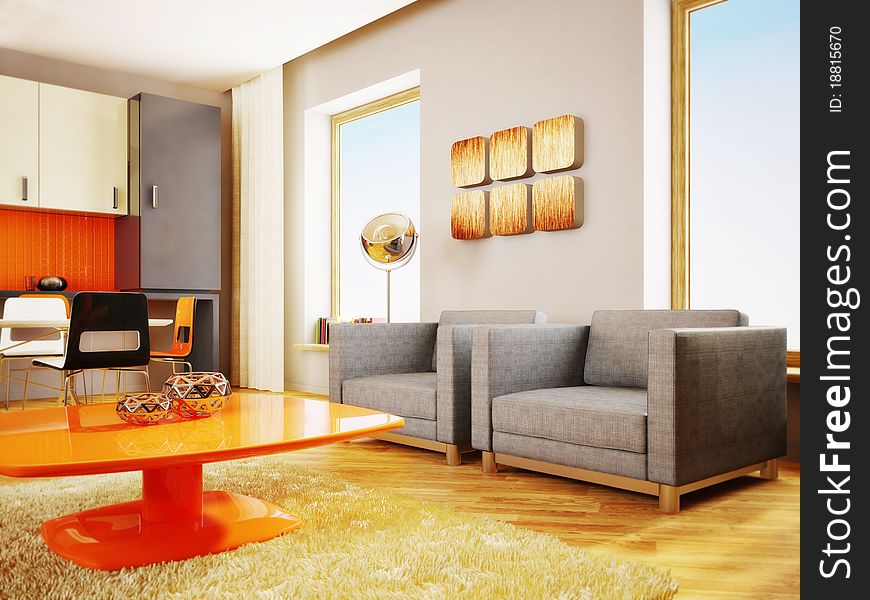 Modern interior room with nice furniture inside