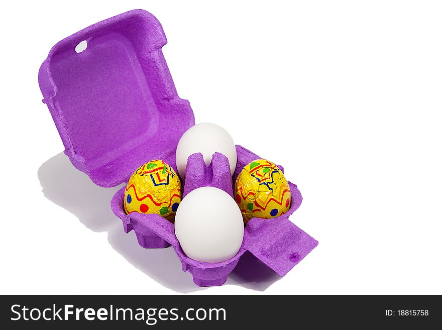 Picture of easter egg in purple card-box. Picture of easter egg in purple card-box