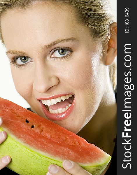 Portrait of woman with melon