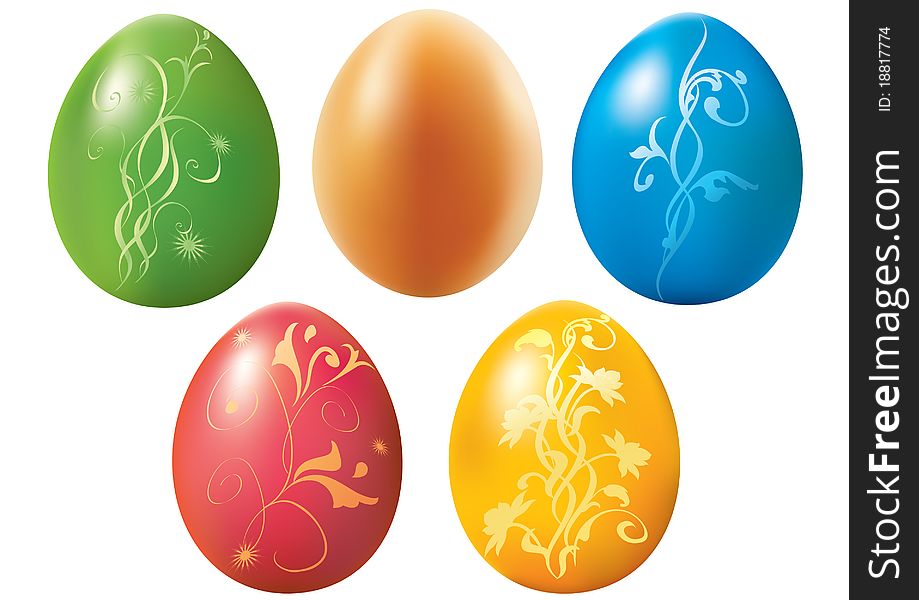 Colored Easter eggs with ornament on white background. Colored Easter eggs with ornament on white background.