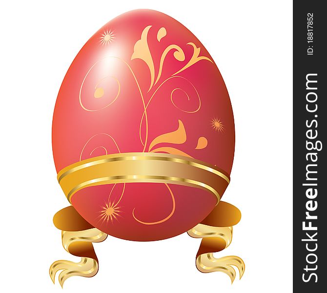 Easter egg with golden ornaments and ribbon. Easter egg with golden ornaments and ribbon