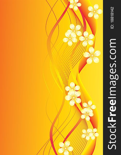 Abstract ribbons and flowers on an orange background. Abstract ribbons and flowers on an orange background.