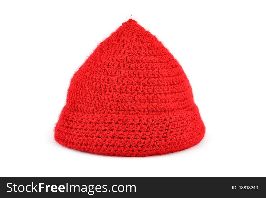 Red woolen cap with a white background