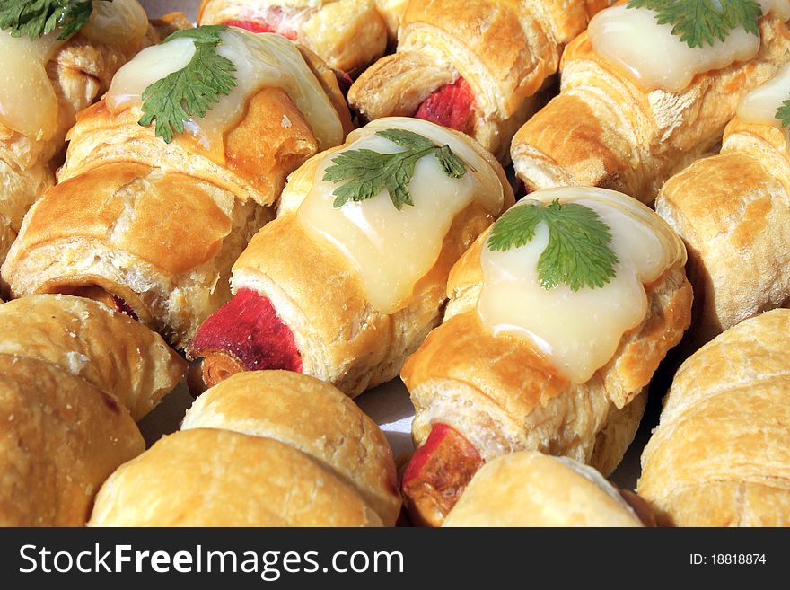 Bread, topped with mayonnaise and sprinkle vegetables