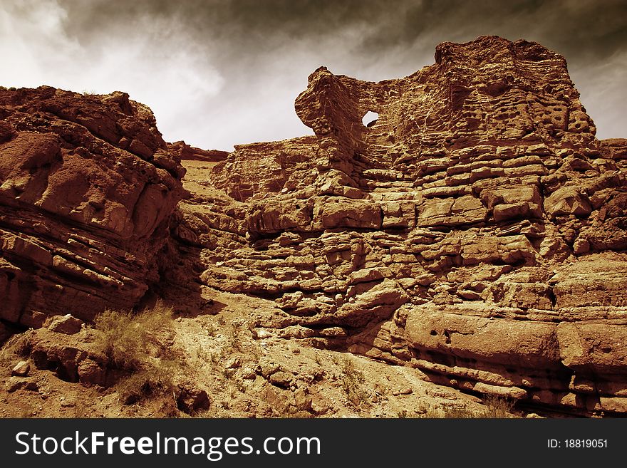 Red rock. Desert located in Kazakhstan. Red rock. Desert located in Kazakhstan