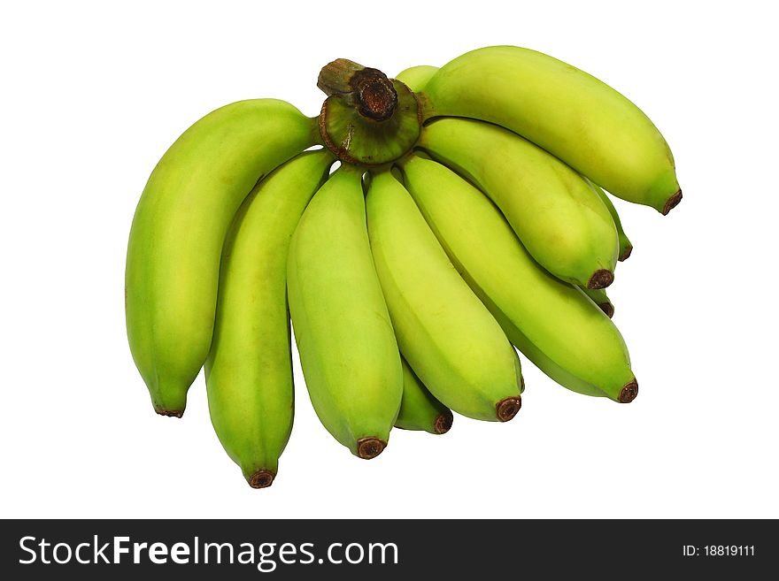 Banana Bunch Still Green Isolated On White Backgro