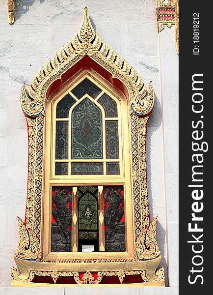 Buddhist monastery window in Bangkok Thailand