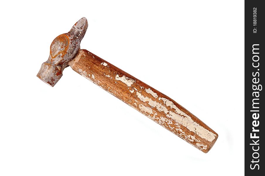 Old and rusty hammer, isolated on white background