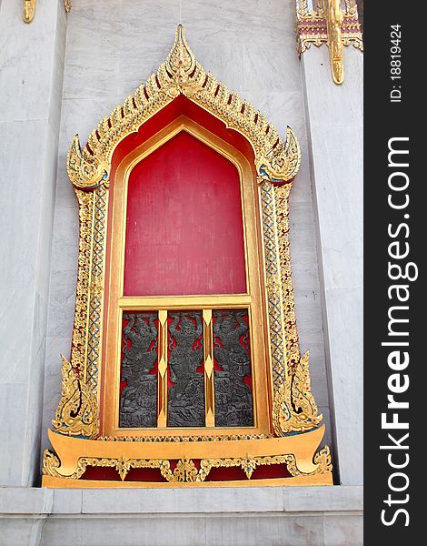 Buddhist monastery window in Bangkok Thailand