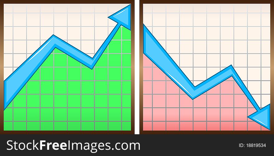 Two square charts with growth and decline