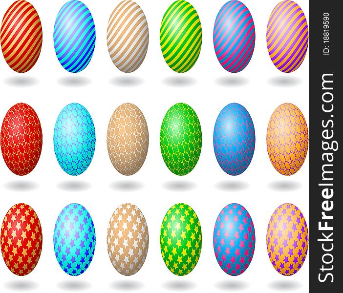 Set of many easter eggs with patterns different colors