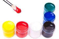 Paintbrush In Red With Cans Of Acrylic Paints Stock Image Paintbrush In Red With Cans Of Acrylic Paints Stock Image