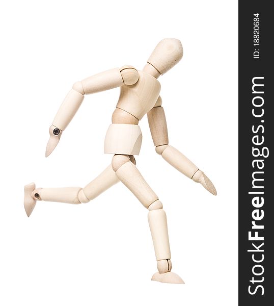 Running drawing doll isolated on white background