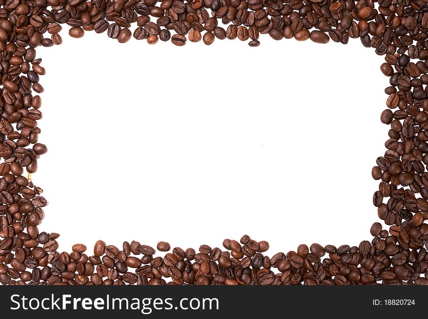 Frame made of coffee beans on a white background. Frame made of coffee beans on a white background