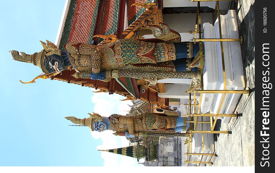 Thai demon in temple decored around the pagoda. Thai demon in temple decored around the pagoda