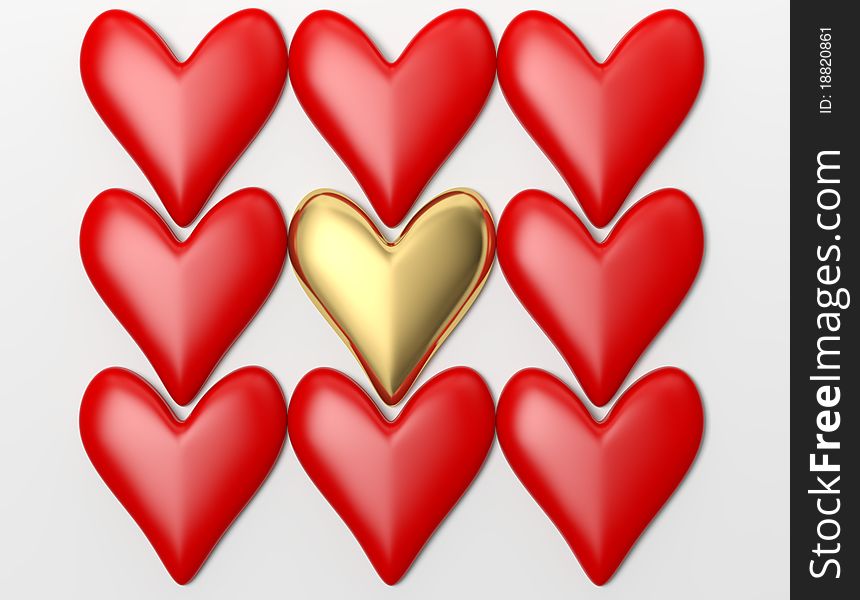 Three Dimensional Red Hearts Shape with white background. Three Dimensional Red Hearts Shape with white background